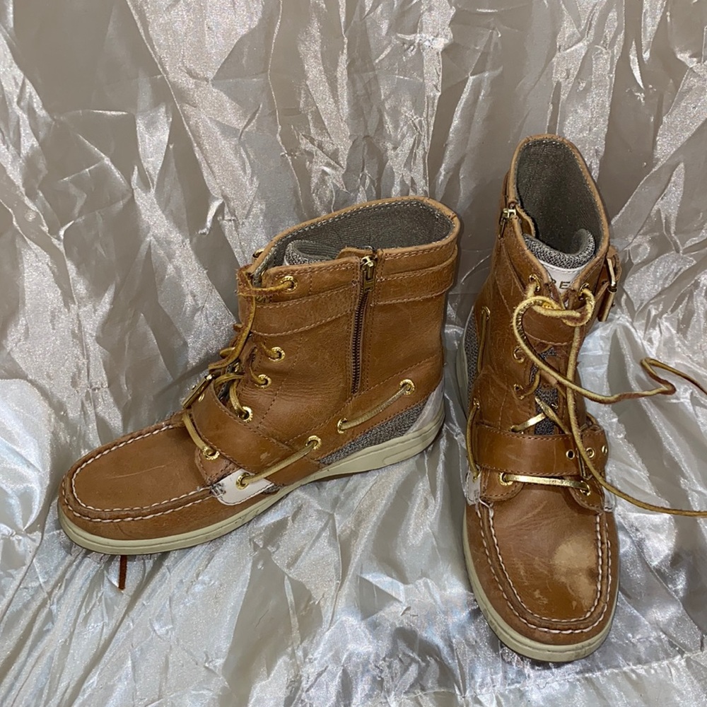 6M Sperry top-sider boat boots tan gold brown rain spring fall western zipper